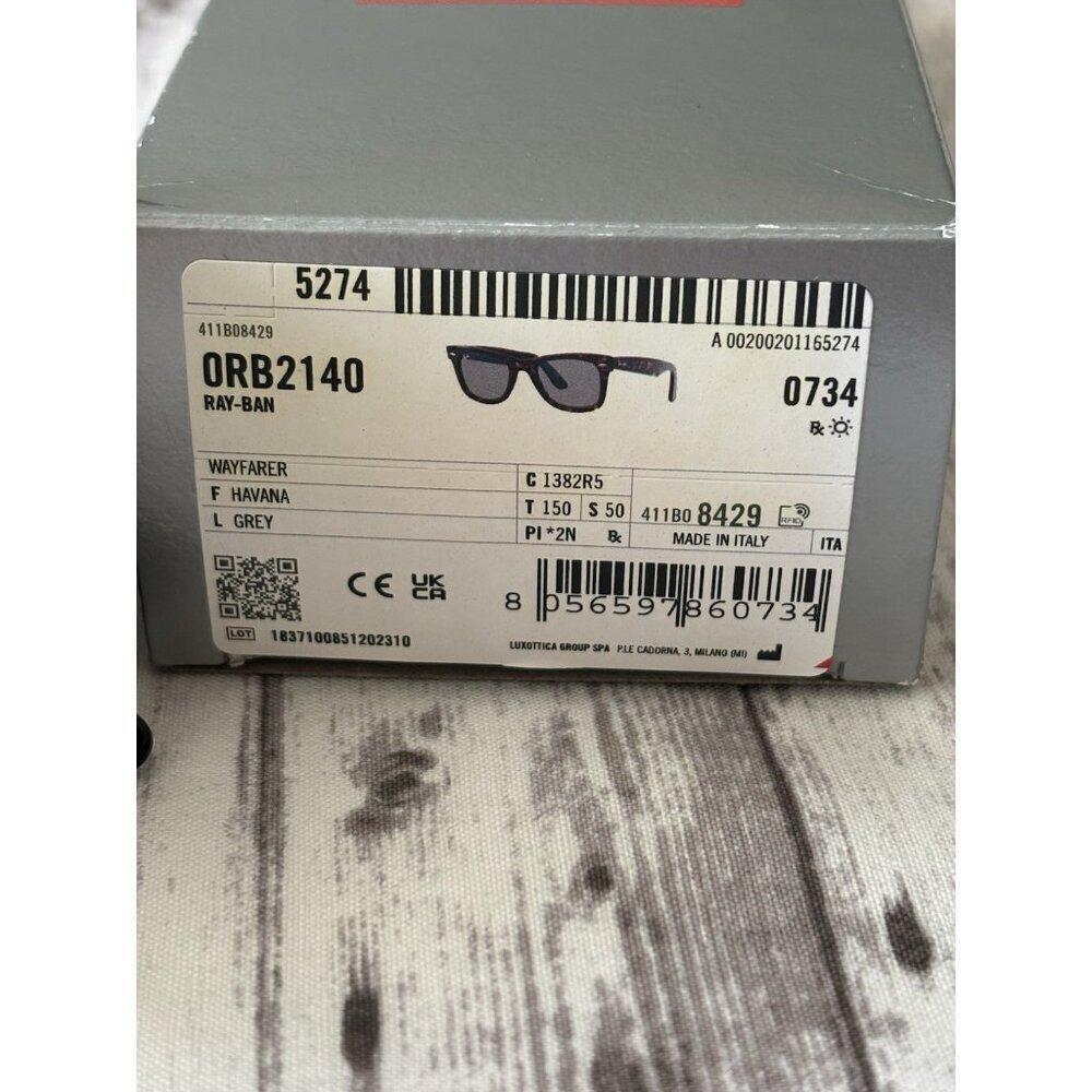 Ray-Ban Sunglasses RB2140 Original Wayfarer Tortoise Frame Grey Lenses Unisex - Picture 4 of 7